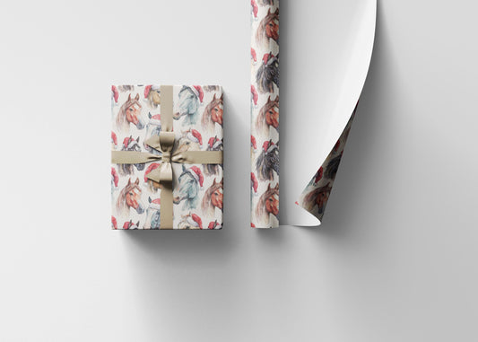 Festive Horse Gift Wrap, Equestrian Xmas Wrapping Paper, Winter Riding Holiday Wrap, Cowgirl Present Paper, Horse Lover Christmas