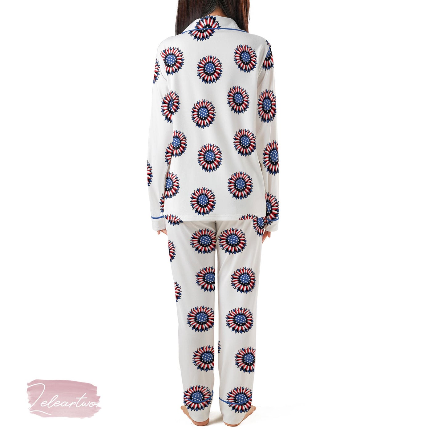 American Flower Set – Patriotic Starburst Pajama Shorts | USA Summer Sleepwear | 4th of July Lounge Gift