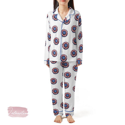 American Flower Set – Patriotic Starburst Pajama Shorts | USA Summer Sleepwear | 4th of July Lounge Gift