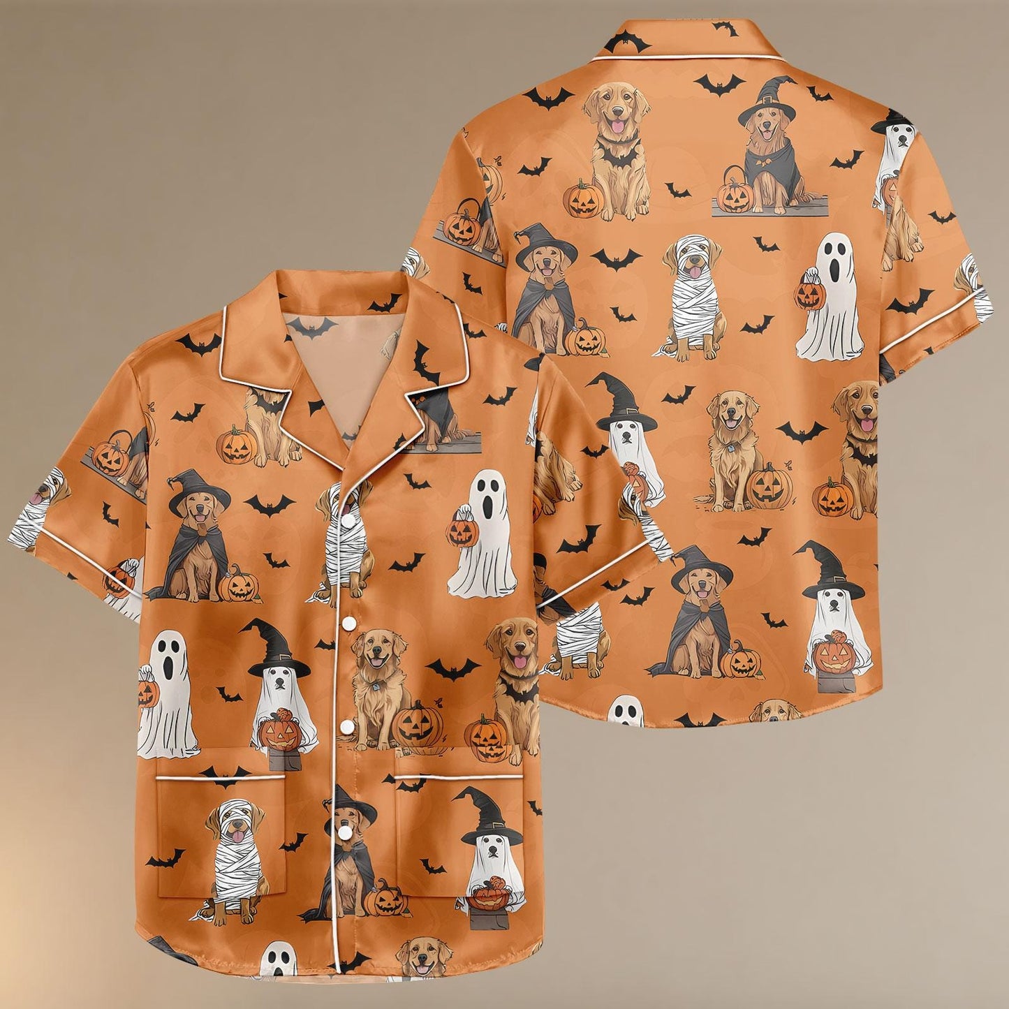 Dog Halloween Satin Pajamas, Mummy Witch Ghost Pumpkin Loungewear, Cute Pet Costume Sleep Set, Halloween Pumpkin Pjs, Halloween Party G