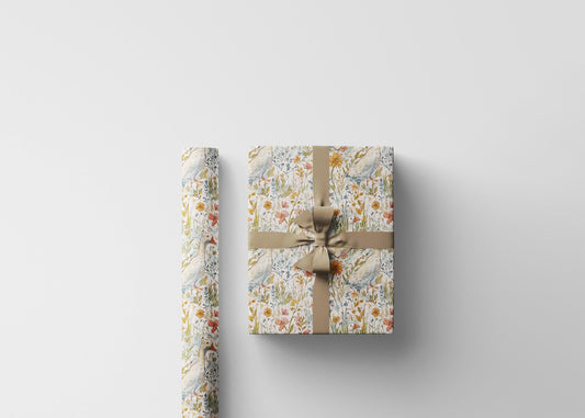 Cottagecore Goose and Wildflower Wrapping Paper for Baby shower Gifts | Farm Inspired Wedding Party Gift Wrap for Baby First Birthday