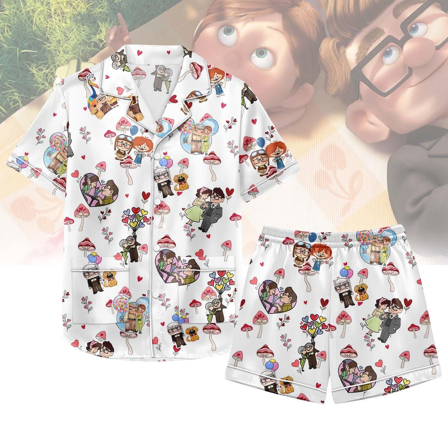 Carl And Ellie Satin Pajamas Short Set, Up Women Sleepwear, Cute Couple Pjs, Cartoon Movie Merch, Matching Pajamas Set, Pixar Fan Gift