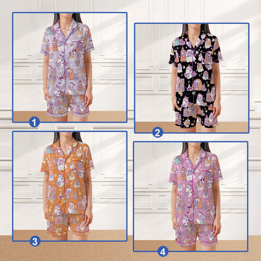 Cute Bookish Ghost Halloween Satin Pajamas, Book Lover, Reading Boo, Ghost Reading Books Halloween Pajamas, Librarian Halloween Sleepwear