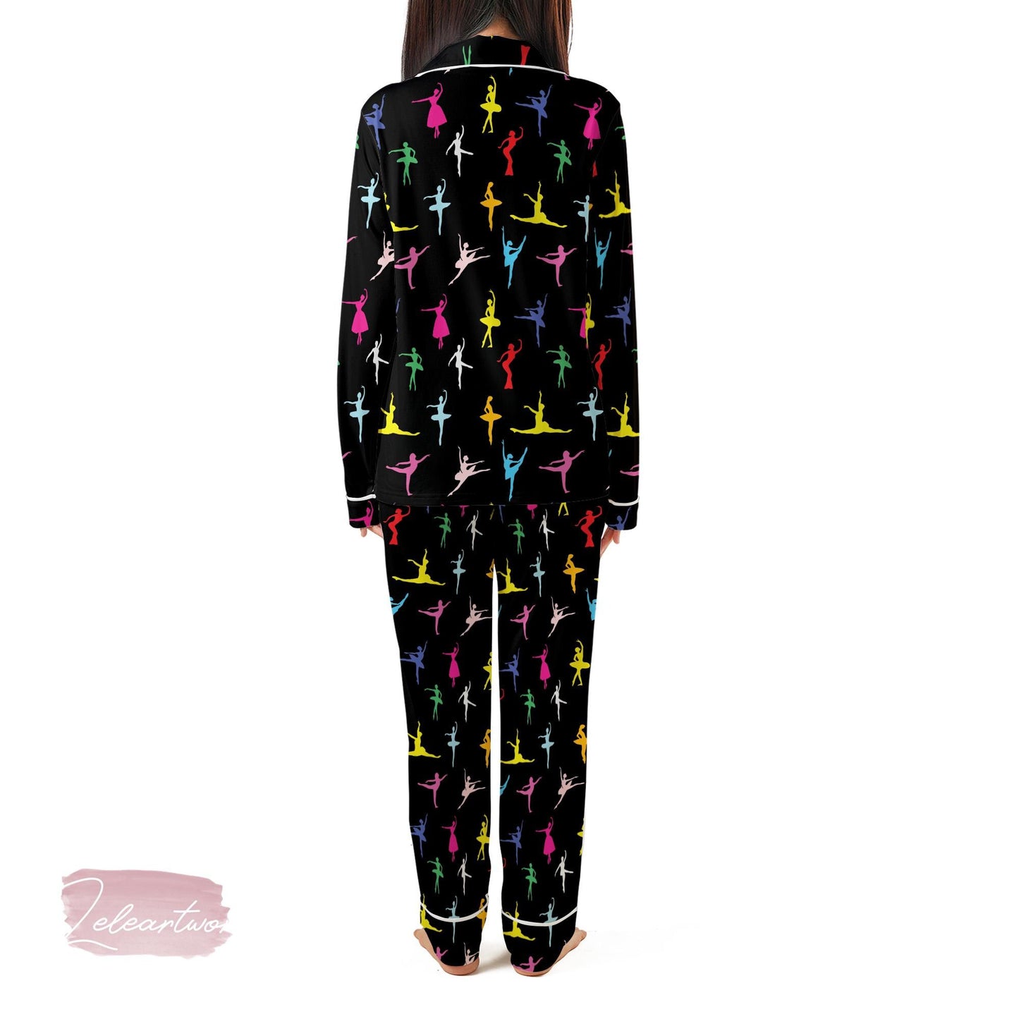 Dance Lover Set – Colorful Dancer Print Pajama Shorts & Button-Up Top