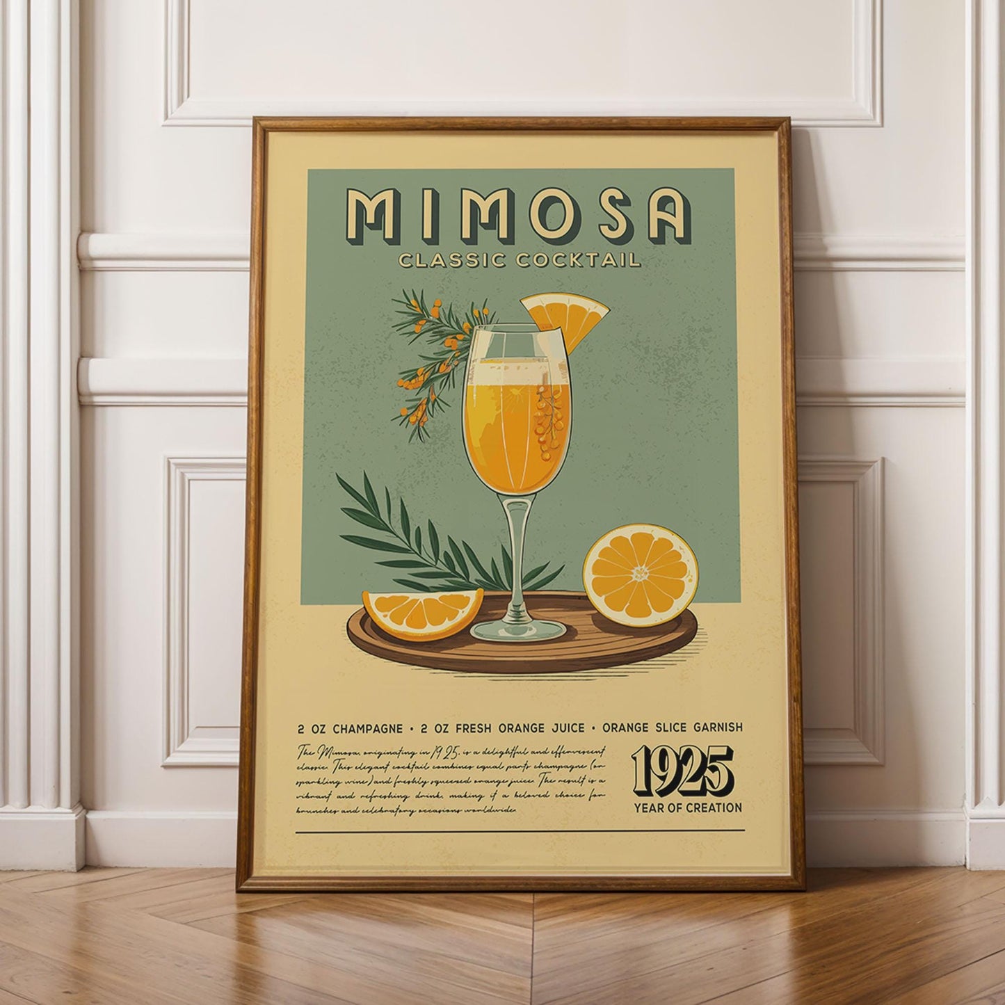 Mimosa Cocktail Print, Mimosa Cocktail Poster, Bar Wall Art, Classic Bar Cart Art Prints, Retro Cocktail Print, Bar Accessories
