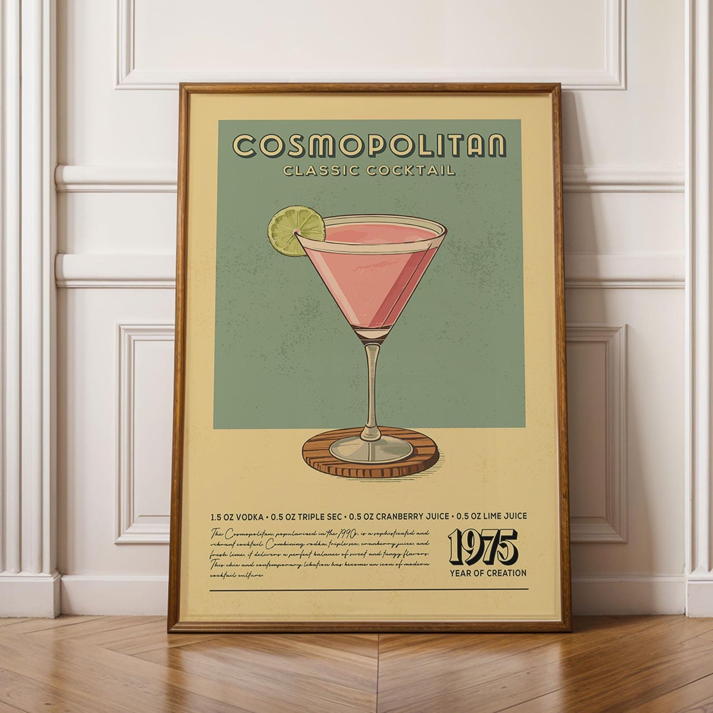 Cosmopolitan Cocktail Print, Cosmopolitan Cocktail Poster, Bar Wall Art, Bar Cart Art Prints, Retro Cocktail Print, Bar Cart Accessories