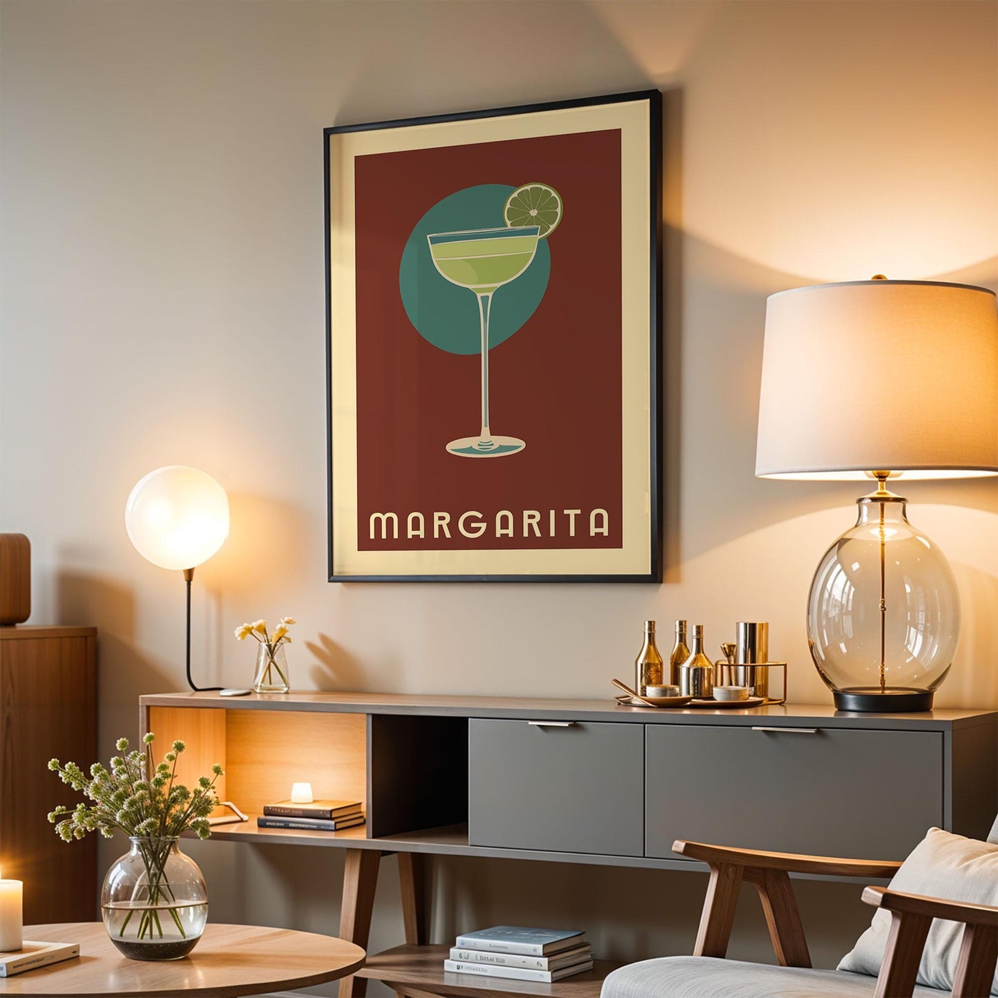 Margarita Cocktail Print, Margarita Cocktail Poster, Bar Wall Art, Classic Bar Cart Art Prints, Retro Cocktail Print, Bar Cart Accessories