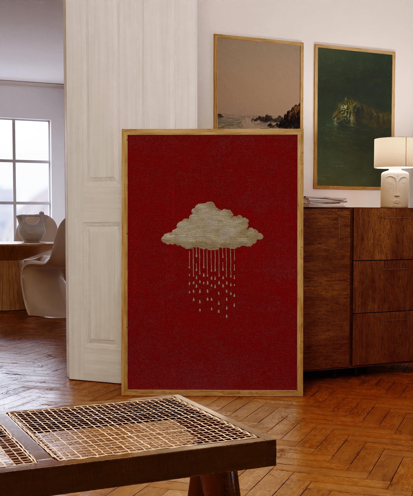 Minimalist Rain Cloud Poster, Moody Gothic Wall Art, Rustic Red Print, Dark Academia Decor, Cloud Aesthetic Artwork, Textured Artwork