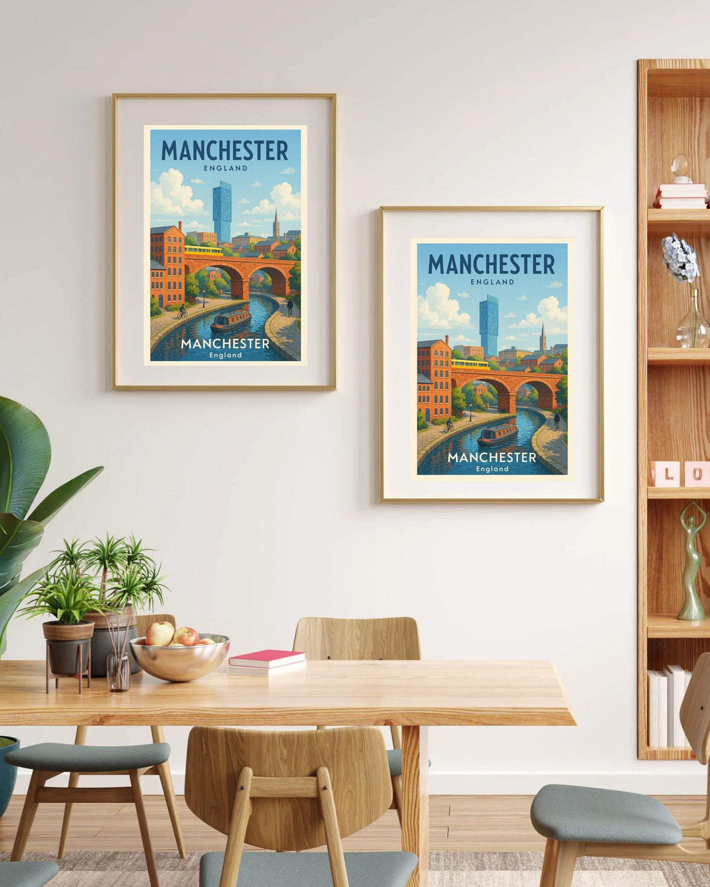 Manchester Cityscape Skyline Poster Wall Art, Map of Manchester UK, Home Decor Gift for Wedding & Birthday, Man United Oasis Man City Poster