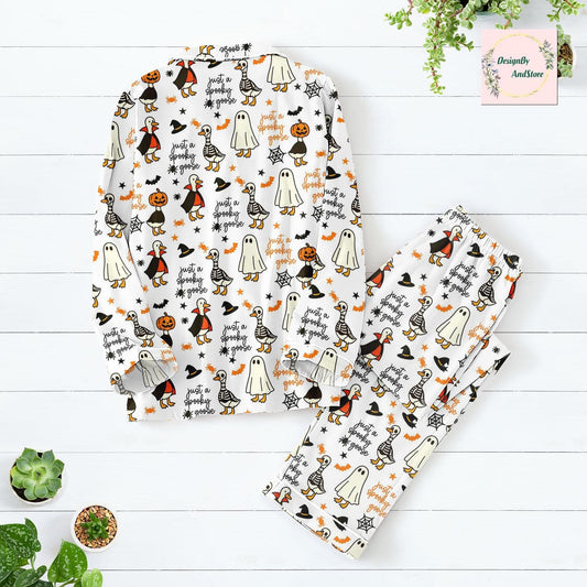 Spooky Goose Pajamas Set, Cute Animal Pjs, Spooky Gift for Her, Animal Lover Pajama Set, Spooky Goose Merch for Women