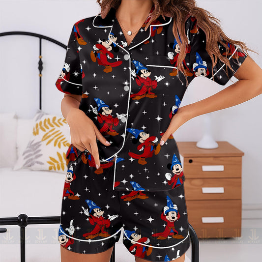 Mickey Fantasia 85th Unisex Satin Pajamas Set, Spooky Season Pajamas , Long Sleeve And Short Styles