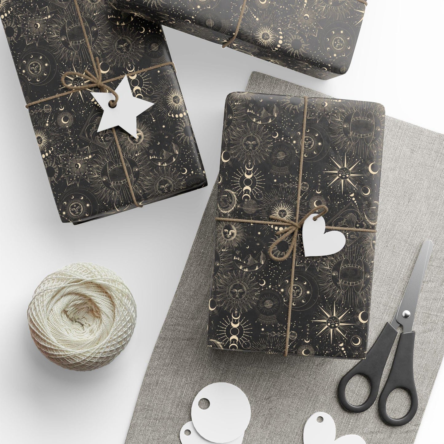 Black Wrapping Paper Witchy Gift Wrap Celestial & Mystical Art for Pagan Weddings, Goth Birthdays Occult Gifts Custom Halloween wrapping