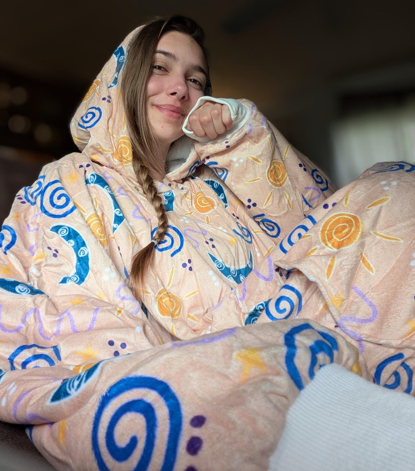 Terracotta Swirl Blanket Hoodie: Earth Tones Cozy Wearable Throw