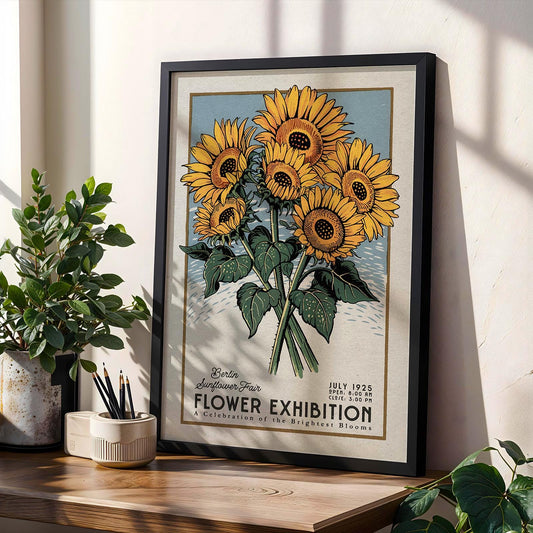 Flower Market Sunflower Print, Retro Berlin Flower Art | Flower Market Print | Colorful Vintage Botanical Art, Sunflower Lover Wall Art
