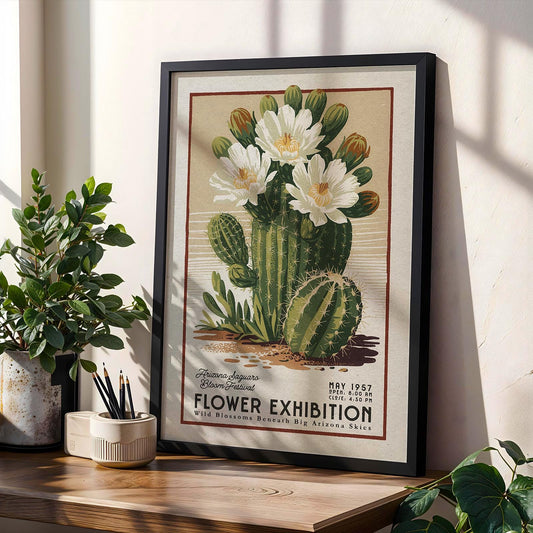 Flower Market Saguaro Cactus Print, Retro Arizona Flower Art | Flower Market Print | Retro Botanical Poster, Floral Western Wall Art