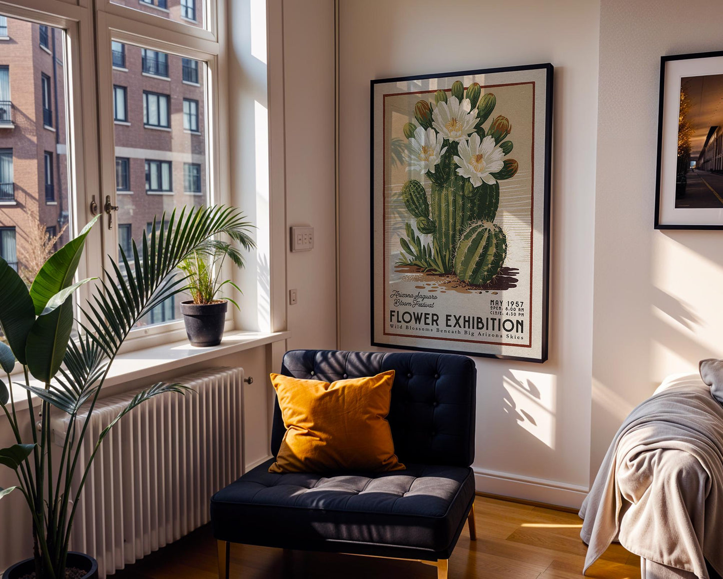 Flower Market Saguaro Cactus Print, Retro Arizona Flower Art | Flower Market Print | Retro Botanical Poster, Floral Western Wall Art