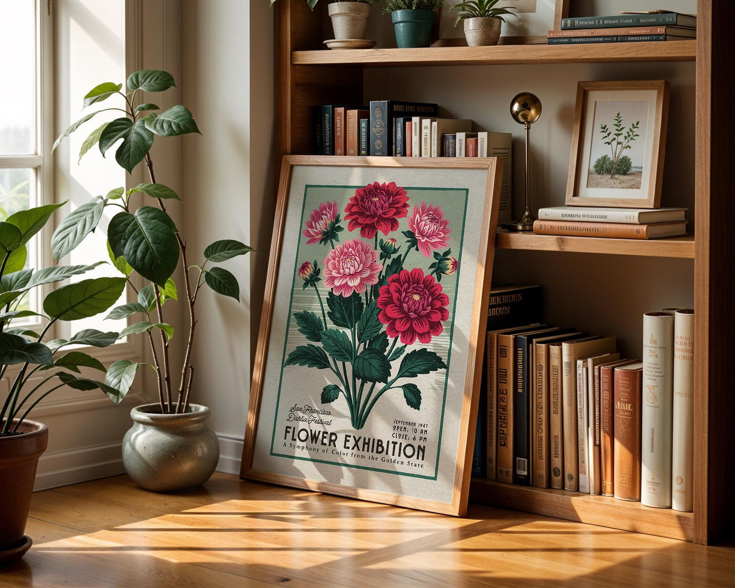 San Francisco Dahlia Botanical Art Print, Floral Wall Poster Gift | Retro Botanical Decor for Plant Moms, Mid Century Garden Artwork