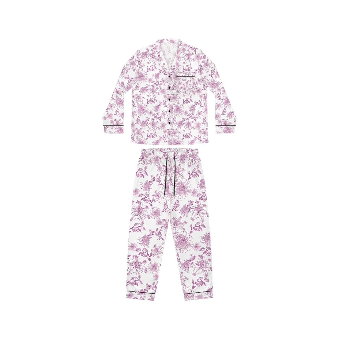 Toile de Jouy Inspired Bridal Pajama Set – Satin Getting Ready Outfit for Brides and Bridesmaids