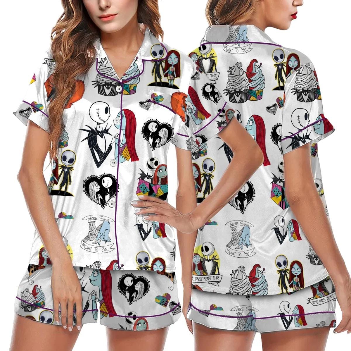 Halloween Jack And Sally Pajamas Set, Jack Skellington Holiday Pajamas Pajamas Set