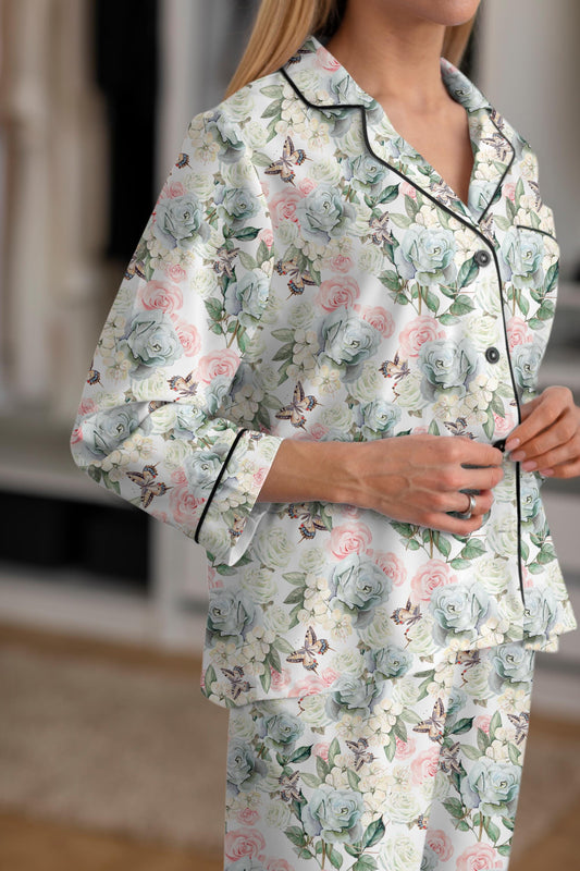 Bridgerton-Inspired Satin Pajama Set – Cottagecore Bridal Pajamas for Bride & Bridesmaids | Bridal Shower Gift | Wedding Lounge Sleepwear