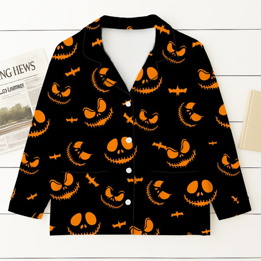 Halloween Spooky Pumpkin Face Pajamas Set, Scary Pumpkin Sleepwear, Cozy Loungewear, Spooky Season Gift, Halloween Gift