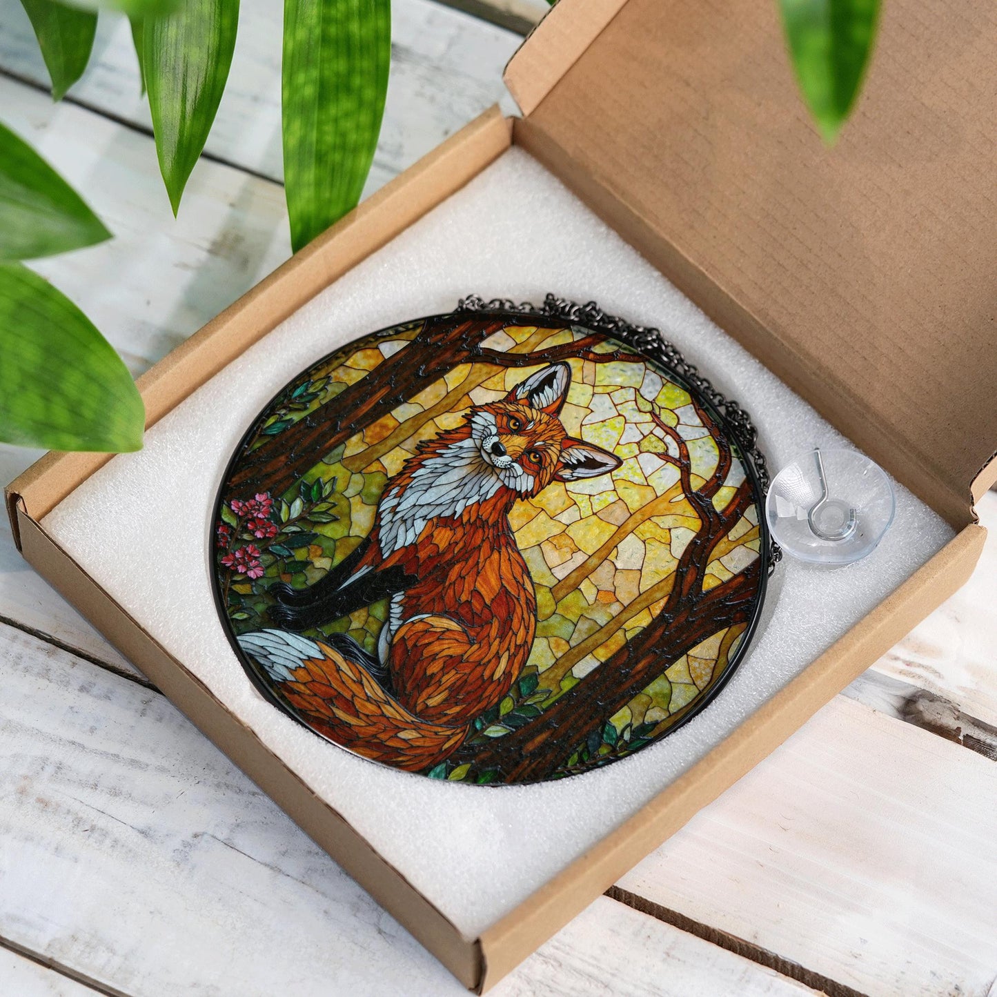 Forest Fox Stained Glass Suncatcher Woodland Animal Window Decor Gift