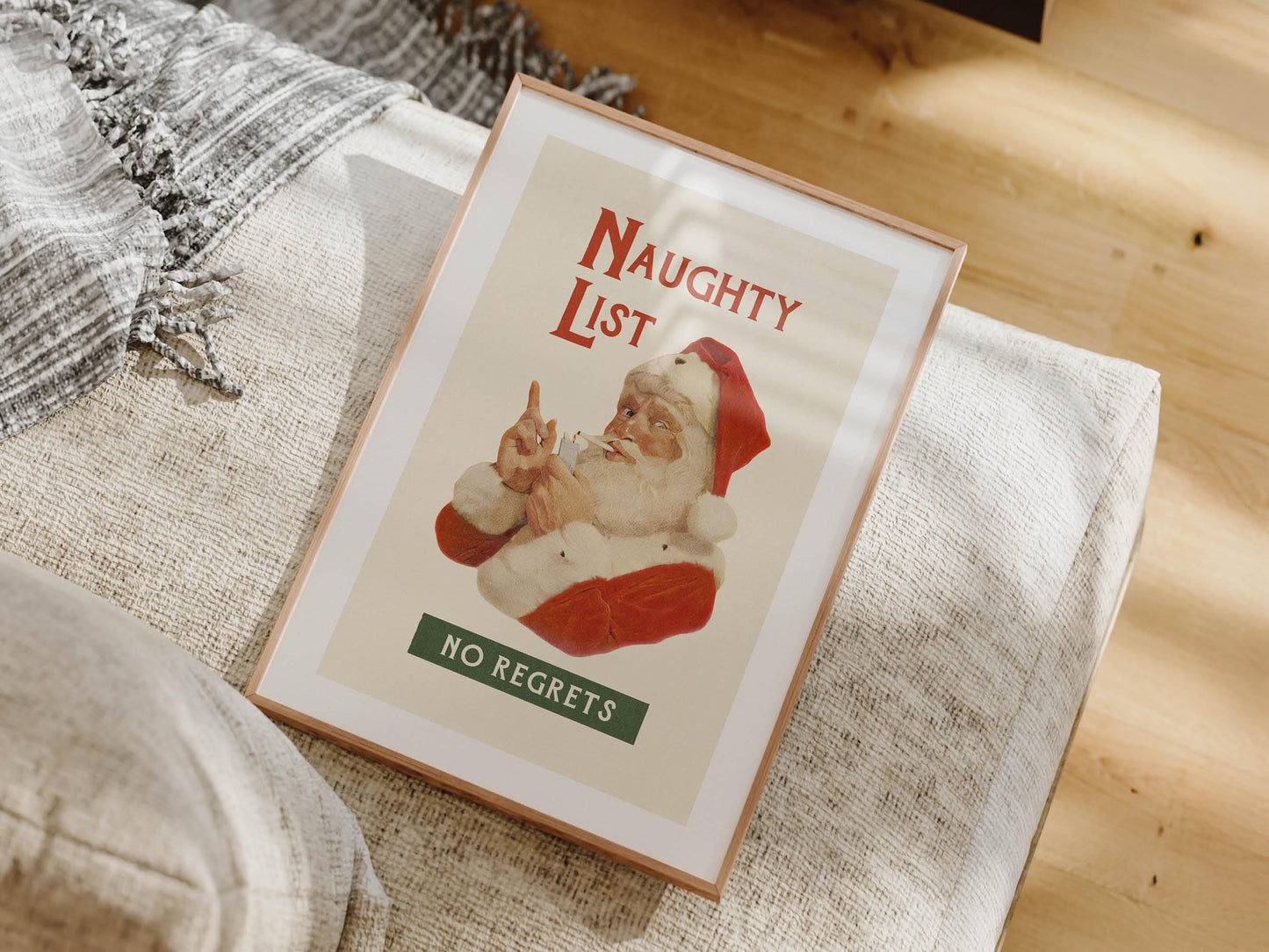 Naughty Santa Print Retro Christmas Art Santa Poster Holiday Themed Kitchen Wall Art Festive Gift for Home Decor Christmas Kitchen Decor