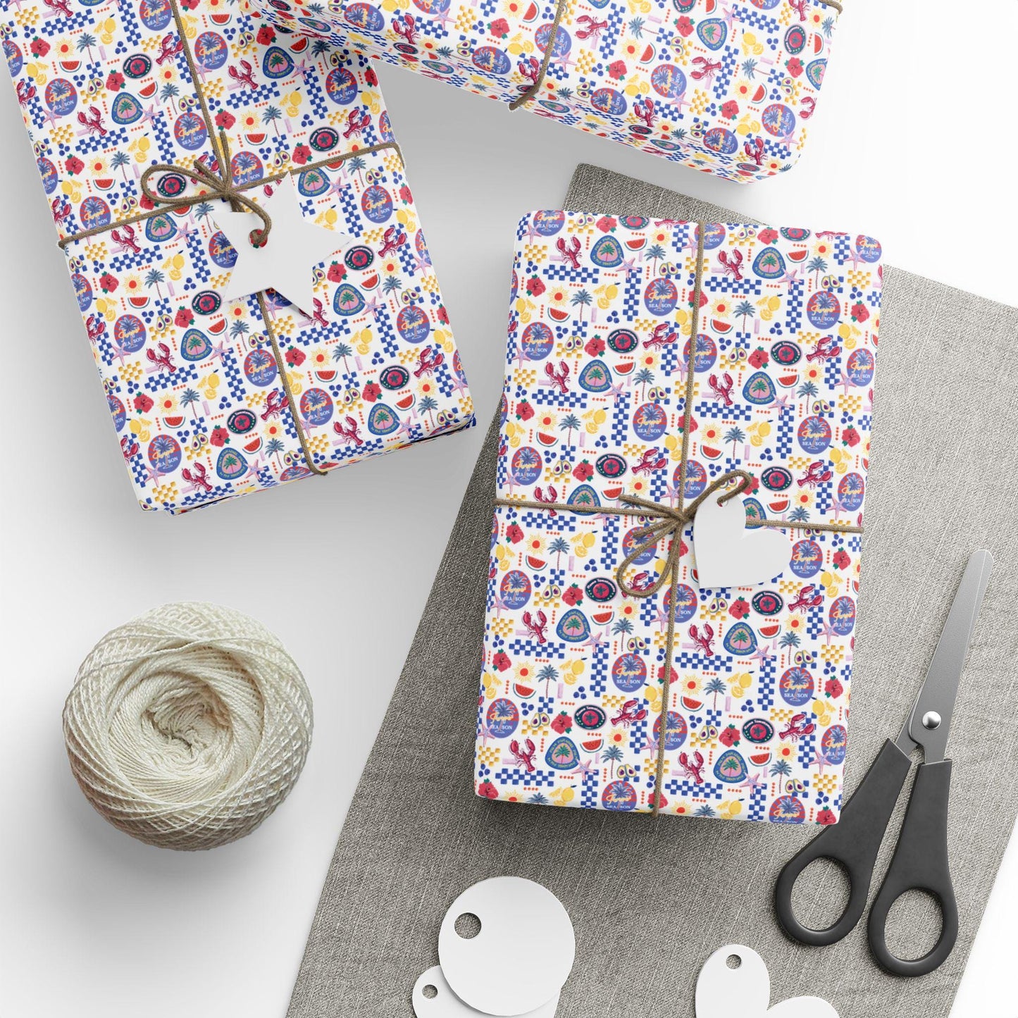 Nautical Coastal Wrapping Paper Coconut girl Beachy Gift Wrap Italian Summer Exotic fruits Hawaii Birthday bachelorette Beach wedding wrap