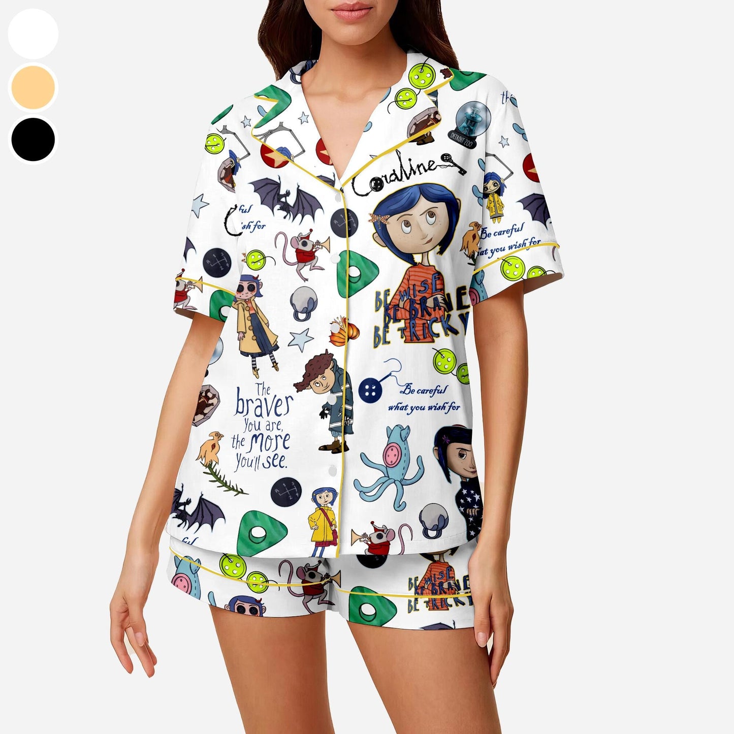 Coraline Stamp Halloween Pajamas Set, Halloween Doll, Horror Doll Cartoon Movie PJS, Scary Cartoon, Cartoon Character PJS, Halloween Gifts