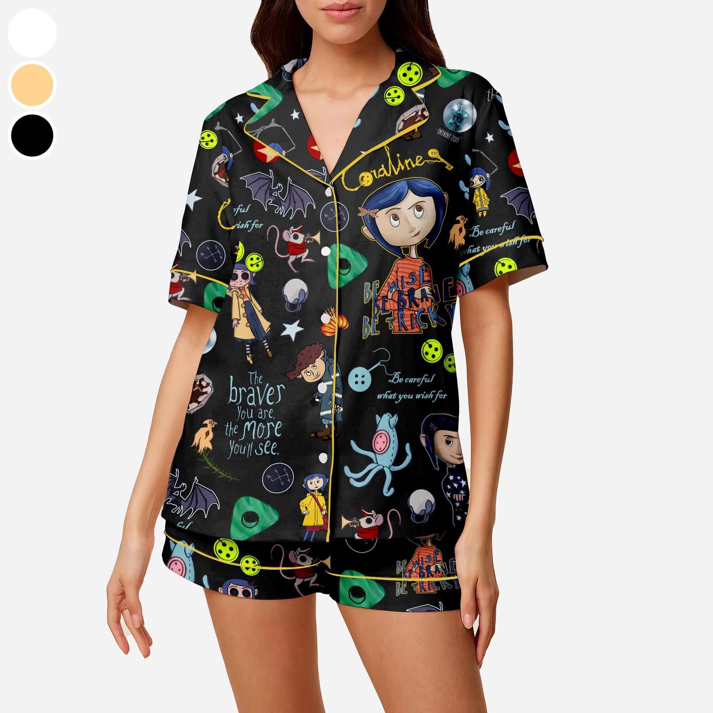 Coraline Stamp Halloween Pajamas Set, Halloween Doll, Horror Doll Cartoon Movie PJS, Scary Cartoon, Cartoon Character PJS, Halloween Gifts