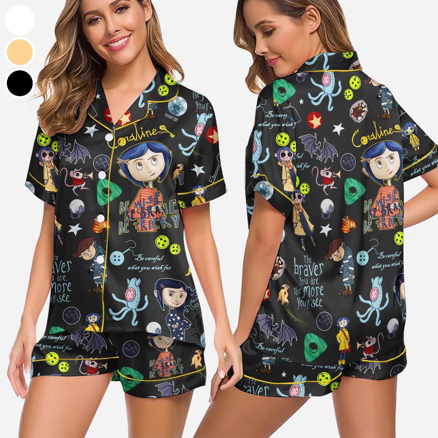 Coraline Stamp Halloween Pajamas Set, Halloween Doll, Horror Doll Cartoon Movie PJS, Scary Cartoon, Cartoon Character PJS, Halloween Gifts