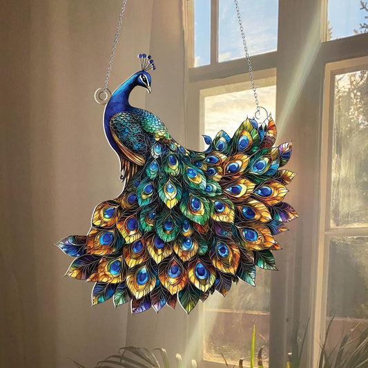 Peacock Acrylic Window Hanging, Fantasy Ornament, Peacock Home Decor, Gift for Mom or Car Mirror Hanging Ornament, Gift for Peacock Lovers