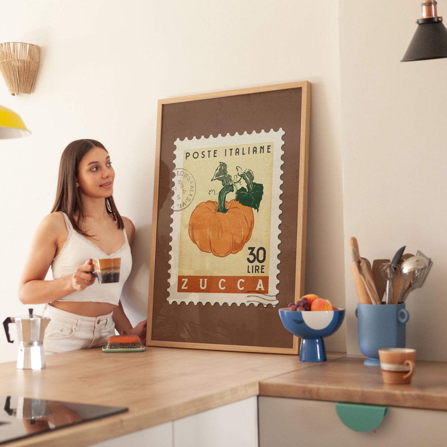Pumpkin Poster, Retro Stamp Poster | Retro Kitchen Print | Italian Food Art Print, Trendy Kitchen Decor, Unique Food Gift