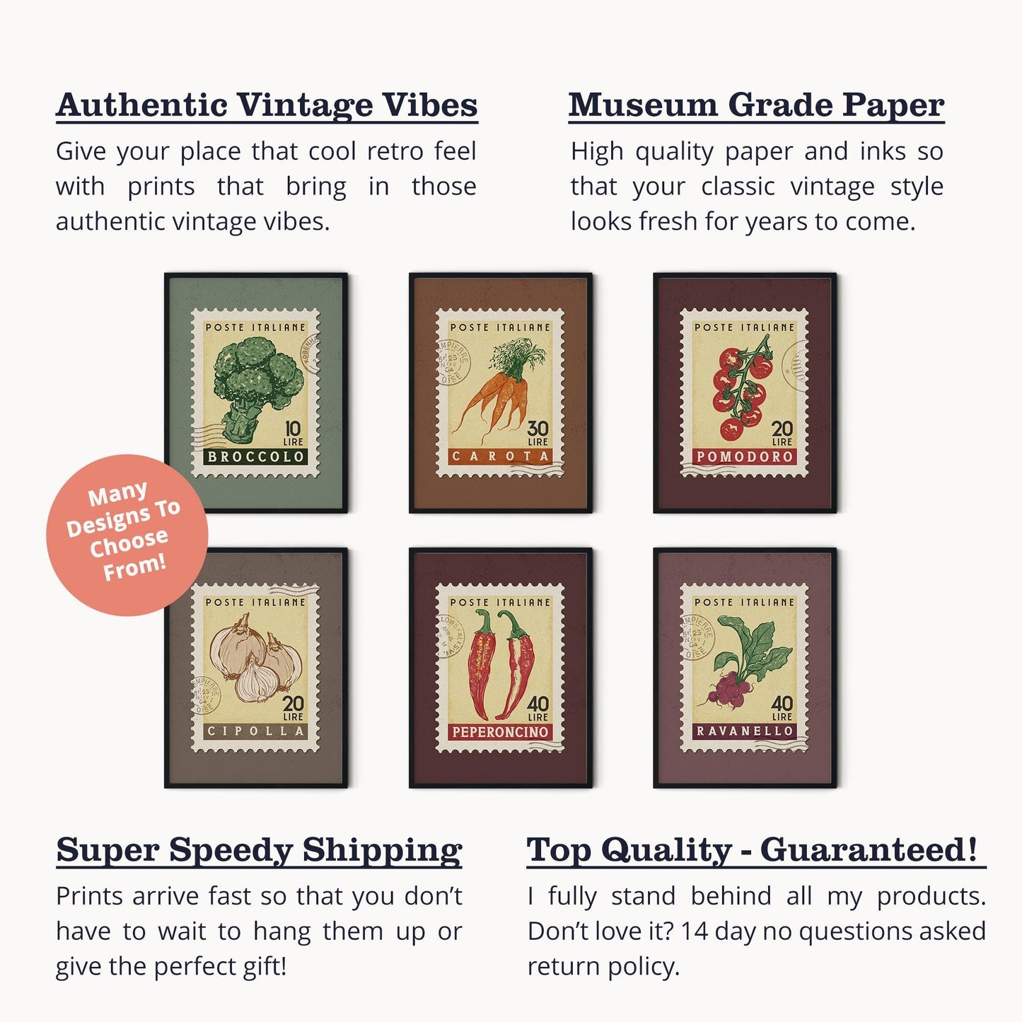 Cauliflower Wall Art, Retro Stamp Poster | Retro Kitchen Print | Italian Food Art Print, Trendy Kitchen Decor, Unique Food Gift