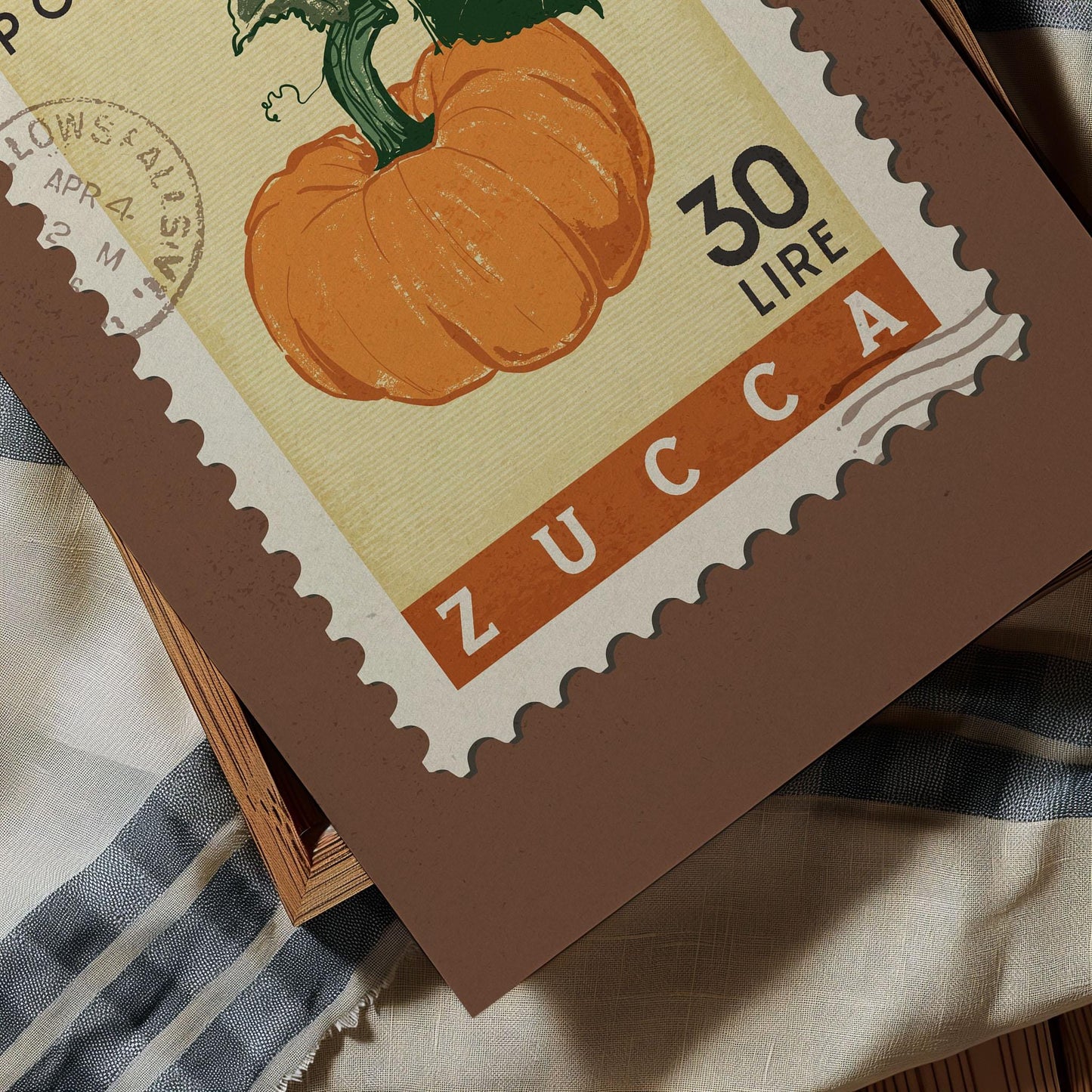 Pumpkin Poster, Retro Stamp Poster | Retro Kitchen Print | Italian Food Art Print, Trendy Kitchen Decor, Unique Food Gift