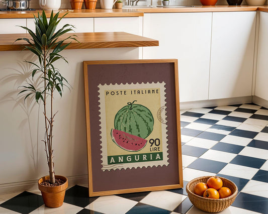 Watermelon Poster, Watermelon Fruit Market Print | Italian Food Art | Vintage Fruit Poster, Watermelon Wall Art, Retro Food Art Print