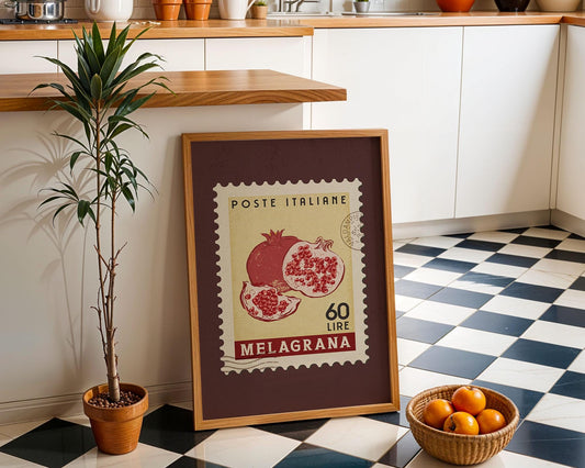 Pomegranate Poster, Pomegranate Fruit Market Print | Italian Food Art | Fruit Wall Art, Pomegranate Ingredients Poster, Retro Kitchen Print