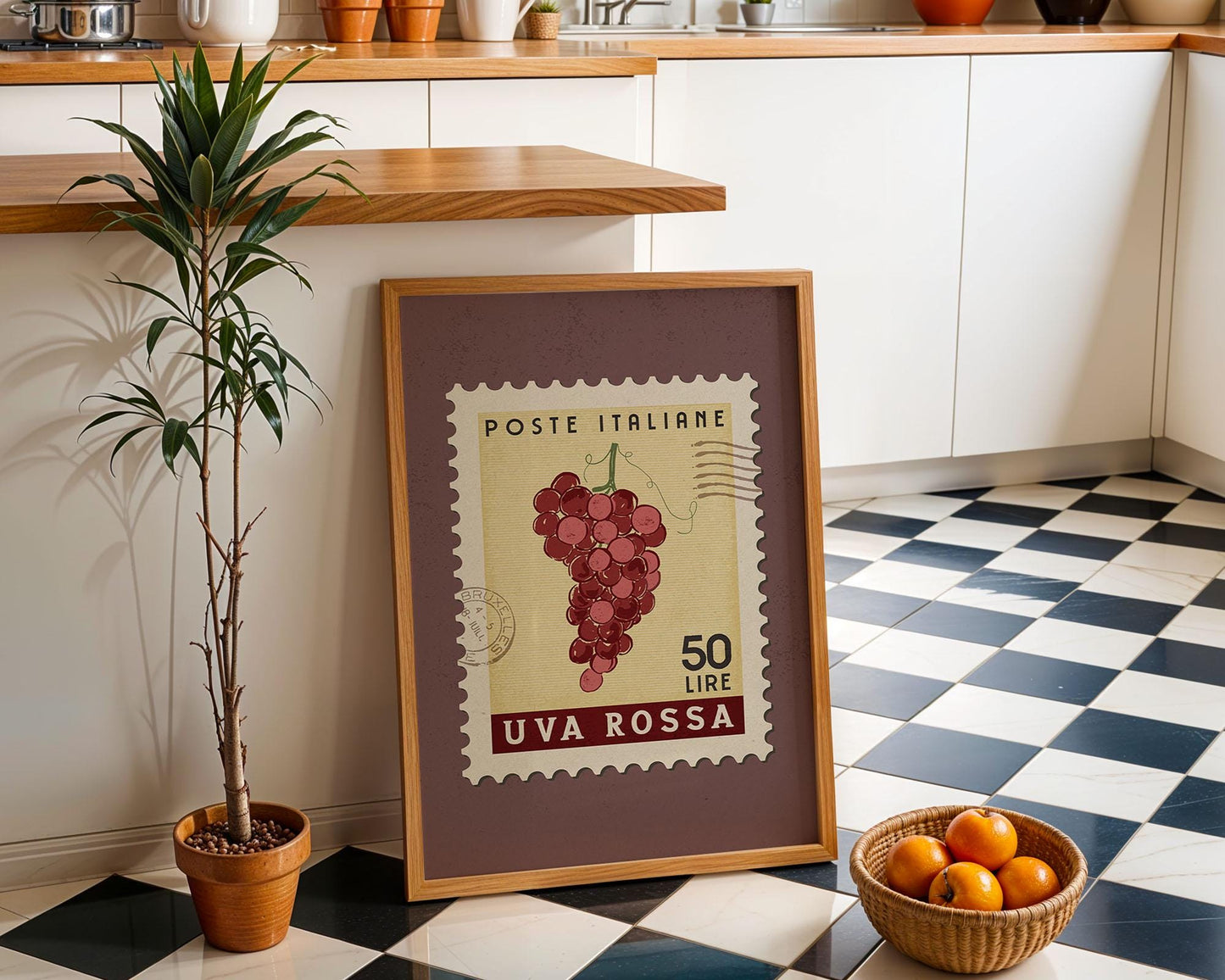 Red Grapes Poster, Red Grapes Fruit Market Print | Italian Food Art | Vintage Fruit Poster, Red Grapes Wall Art, Retro Food Art Print