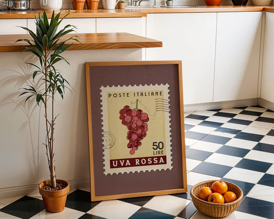 Red Grapes Poster, Red Grapes Fruit Market Print | Italian Food Art | Vintage Fruit Poster, Red Grapes Wall Art, Retro Food Art Print