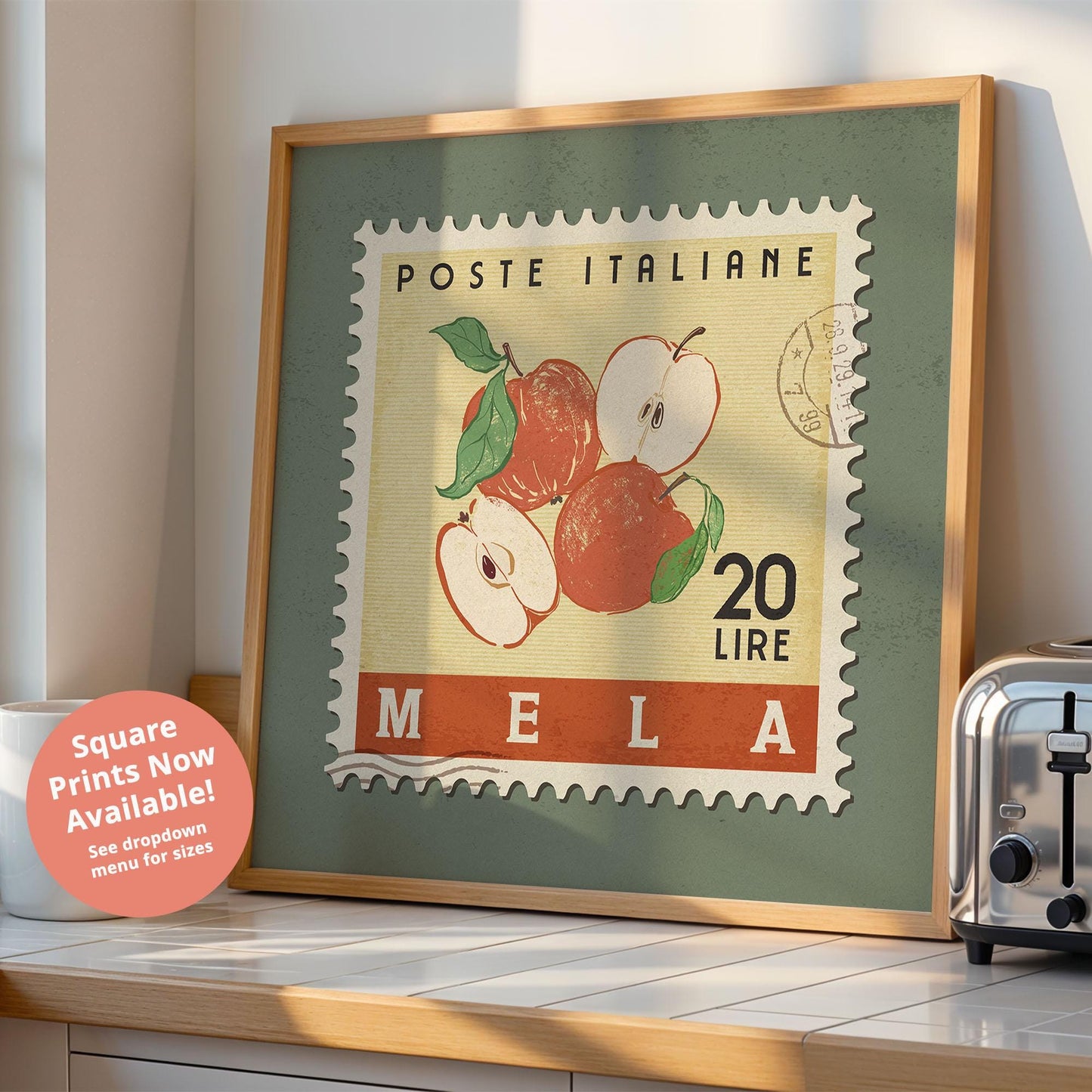 Apple Poster, Apple Fruit Market Print | Italian Food Art | Funny Fruit Poster, Apple Wall Art, Retro Kitchen Print