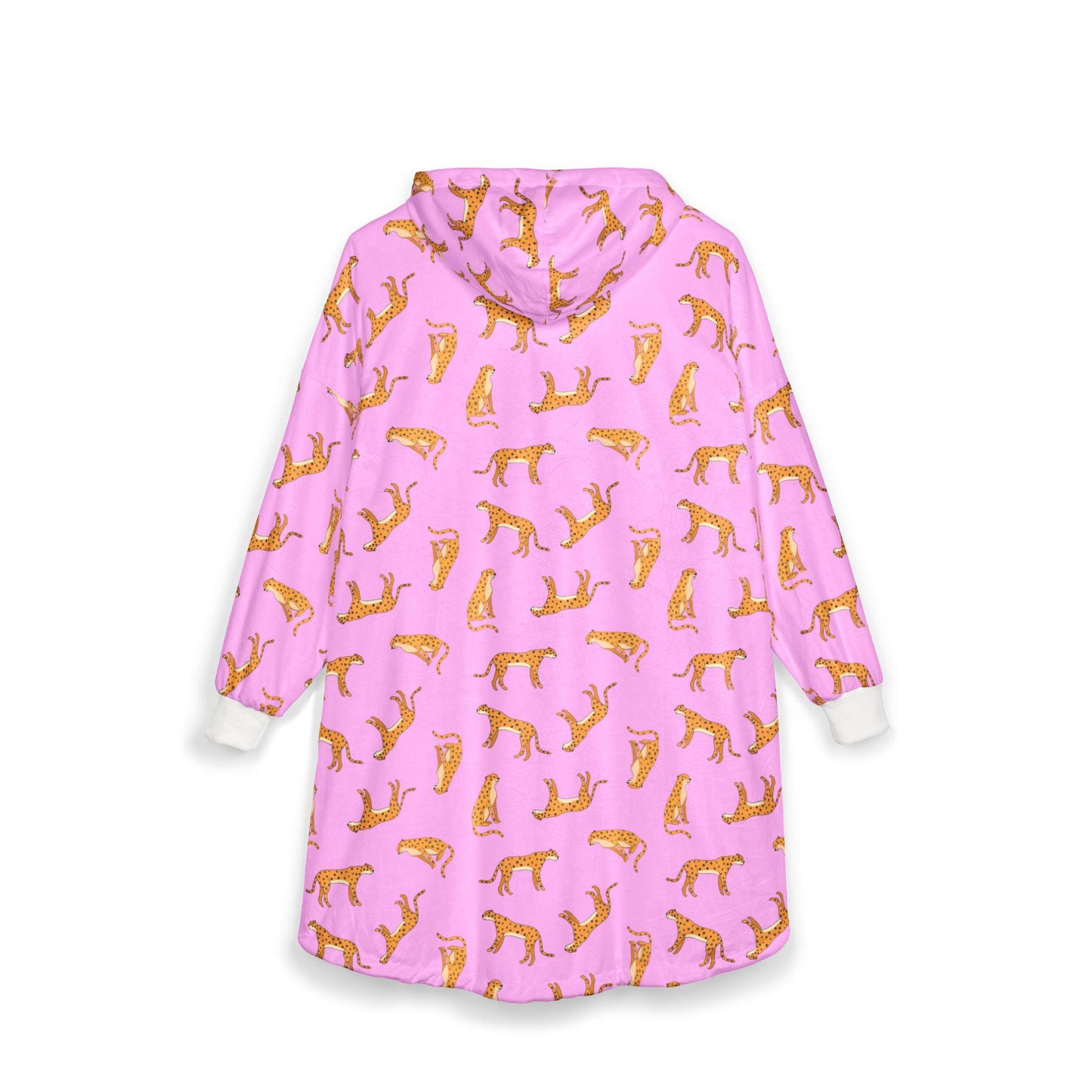 Cheetah Print Hooded Blanket: Pink Animal Cozy Wrap with Kangaroo Pocket