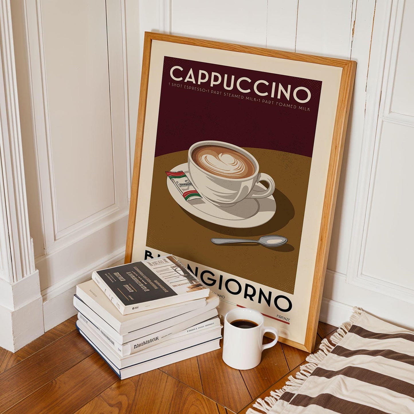 Cappuccino Coffee Poster, Kitchen Coffee Bar Art Print, Coffee Bar Sign | Vintage Coffee Poster | Modern Coffee Art Print For Coffee Gift