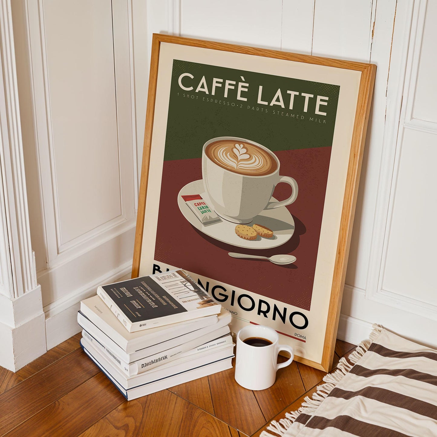 Caffe Latte Coffee Poster, Kitchen Coffee Bar Art Print, Coffee Bar Sign | Vintage Coffee Poster | Coffee Gift for Coffee Lover