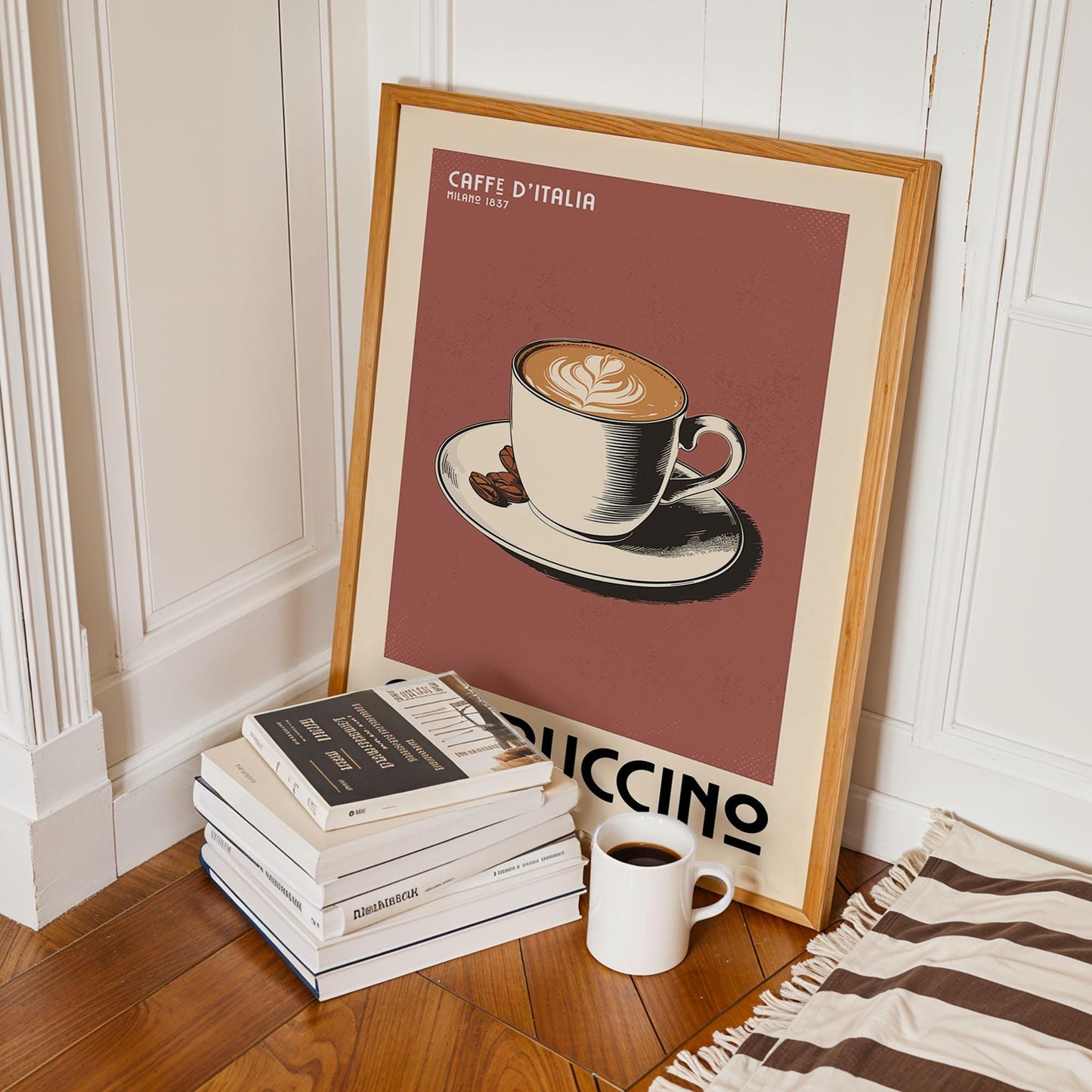 Cappuccino Coffee Poster, Coffee Bar Art Print, Modern Kitchen Wall Art | Vintage Coffee Poster | Modern Coffee Art Print For Coffee Gift