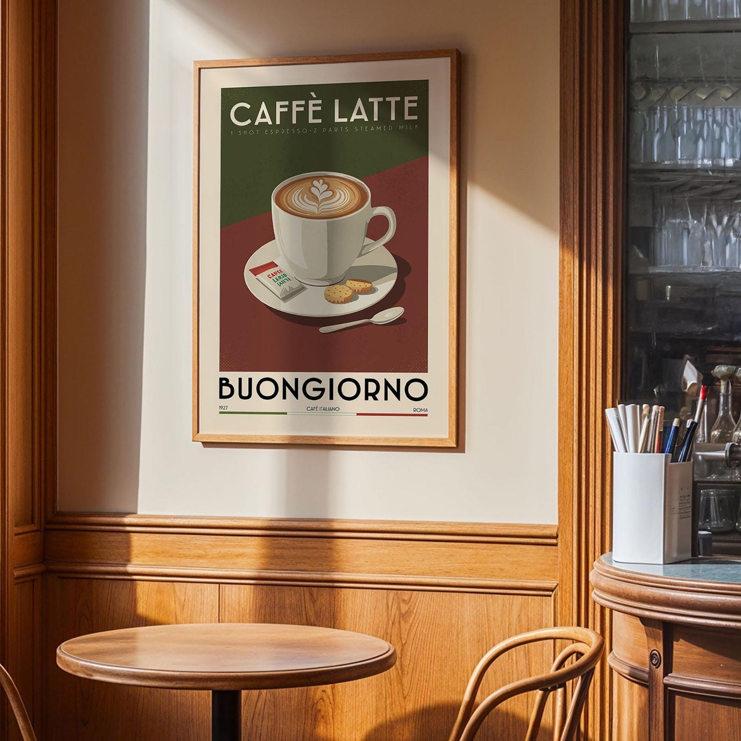 Caffe Latte Coffee Poster, Kitchen Coffee Bar Art Print, Coffee Bar Sign | Vintage Coffee Poster | Coffee Gift for Coffee Lover