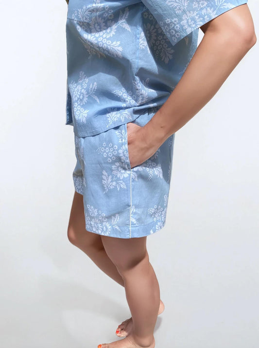 Organic Cotton Short Pyjama Set | Summer Loungewear | Floral Sleepwear with Pockets | Sustainable Gift for Her | Beachwear Set Pajamas Set