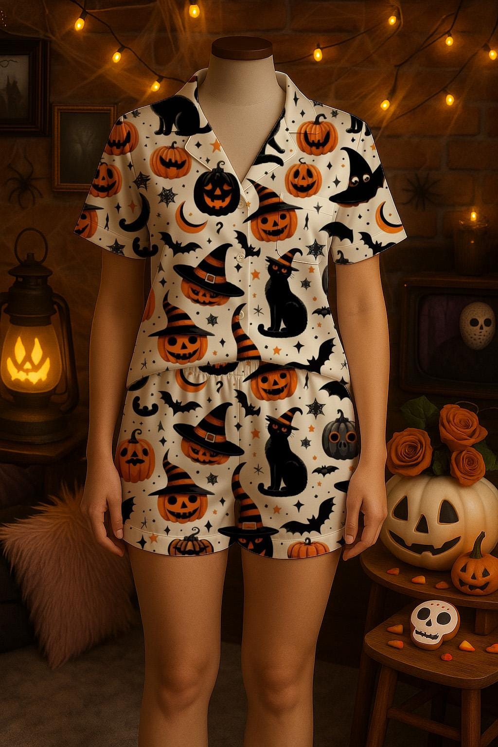 Halloween Pajama Set, Cute Ghost Pumpkin Bat Spider Web Sleepwear, Spooky Fall Loungewear, Holiday Themed Matching PJs, Cozy Season Pajamas Pajamas Set