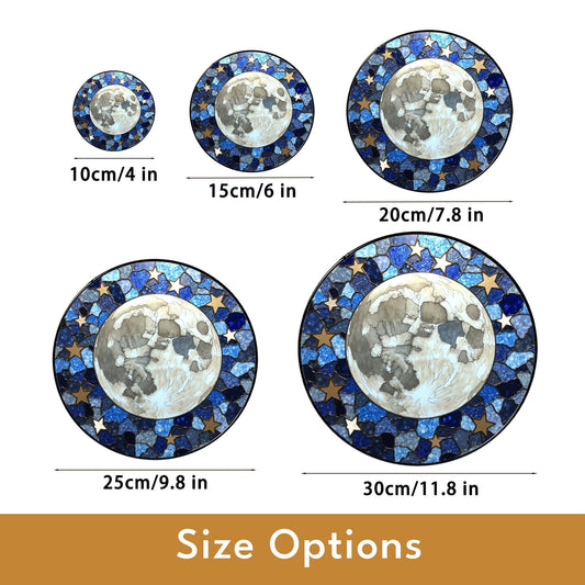 Mosaic Moon Starry Night stained glass suncatcher round window hanging celestial art gift for space lover mom birthday