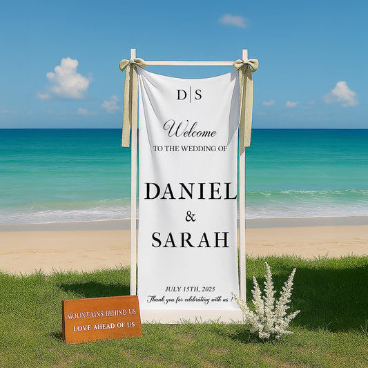 Minimalist Wedding Welcome Sign, Custom Wedding Banner with Names & Date, Outdoor Garden Ceremony Decor, Personalized Welcome Sign