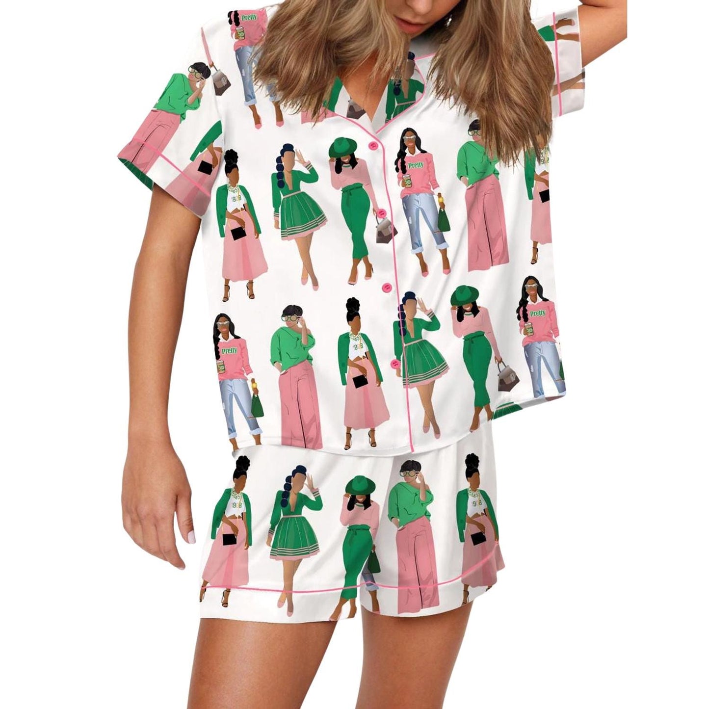 Sisterhood-Inspired Satin Pajama Set For Women HVNHWA98 Pajamas Set